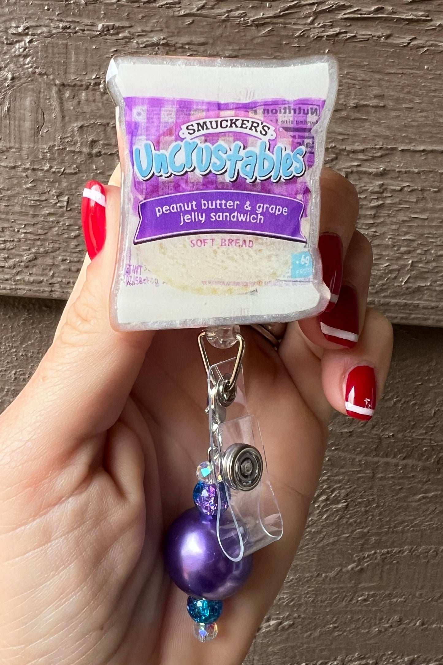 Uncrustables Badge Reel - PB&J Sandwich ID Holder with Free Badge Bling!