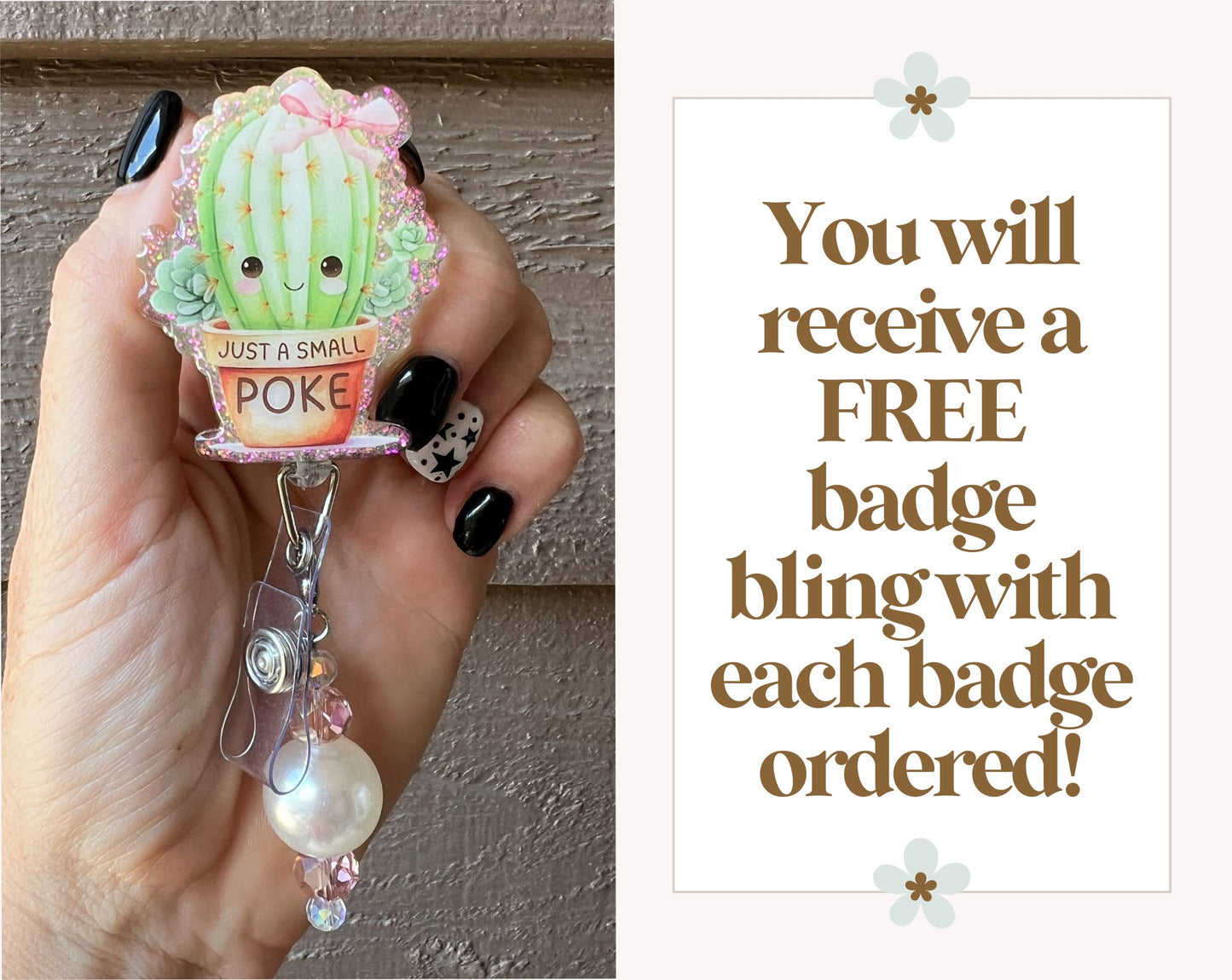 Just a Small Poke Cactus Badge Reel with Free Badge Bling!