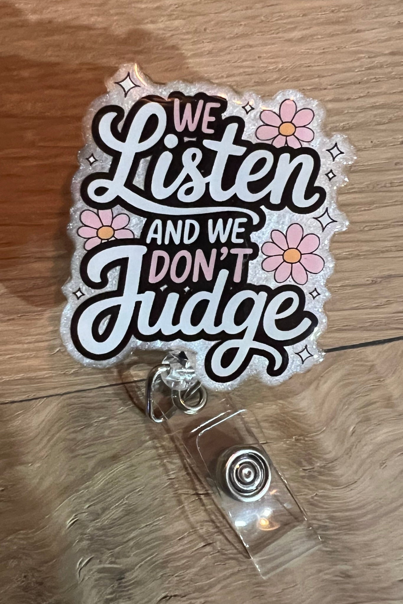 We Listen and We Don’t Judge – Mental Health Badge Reel with Free Badge Bling!