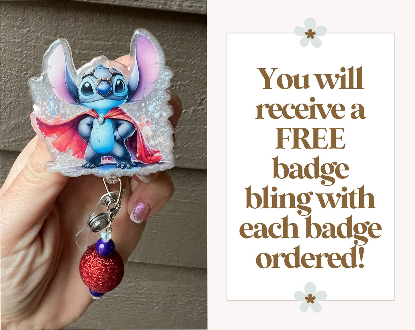 Superhero Stitch Badge Reel - ID Holder Glitter or Pearl Option with Free Badge Bling!
