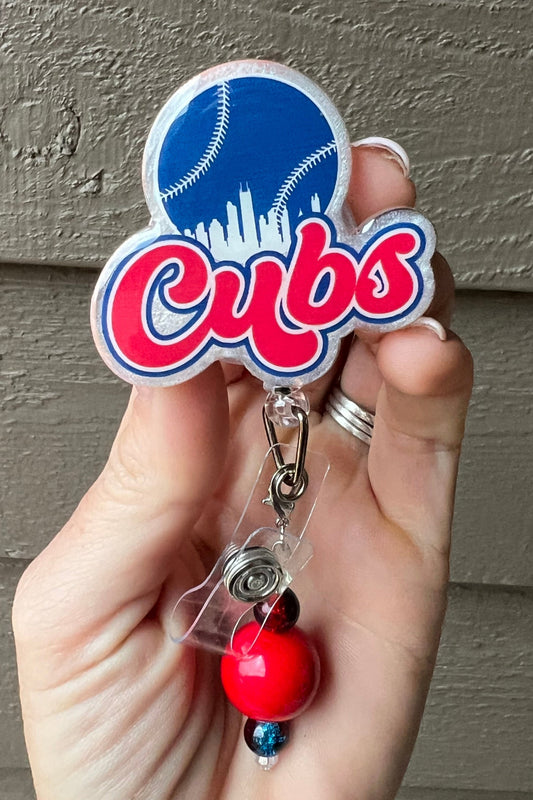 Chicago Cubs Badge Reel - Baseball ID Holder with Free Badge Bling!