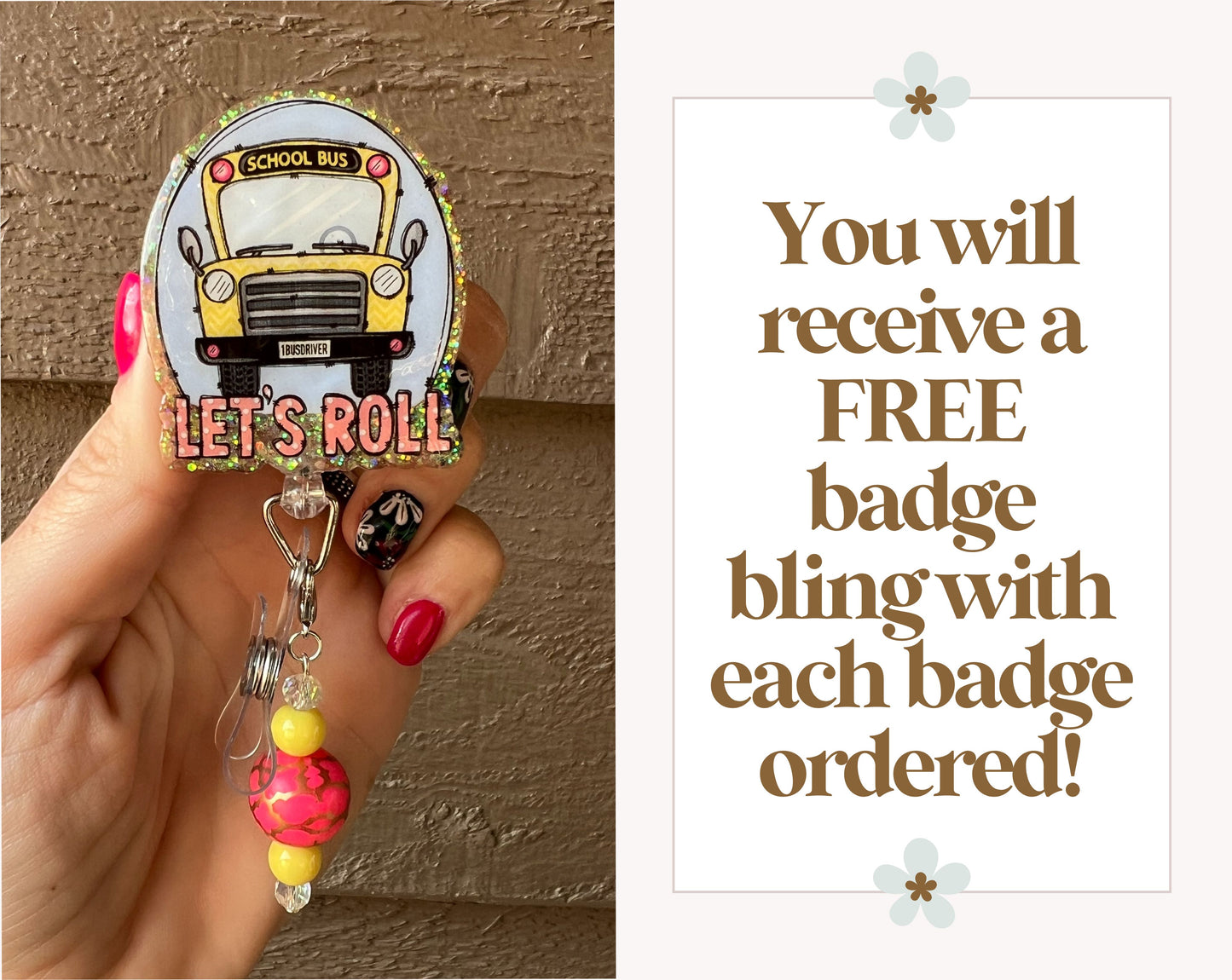 Let's Roll Badge Reel - School Bus ID Holder with Free Badge Bling!