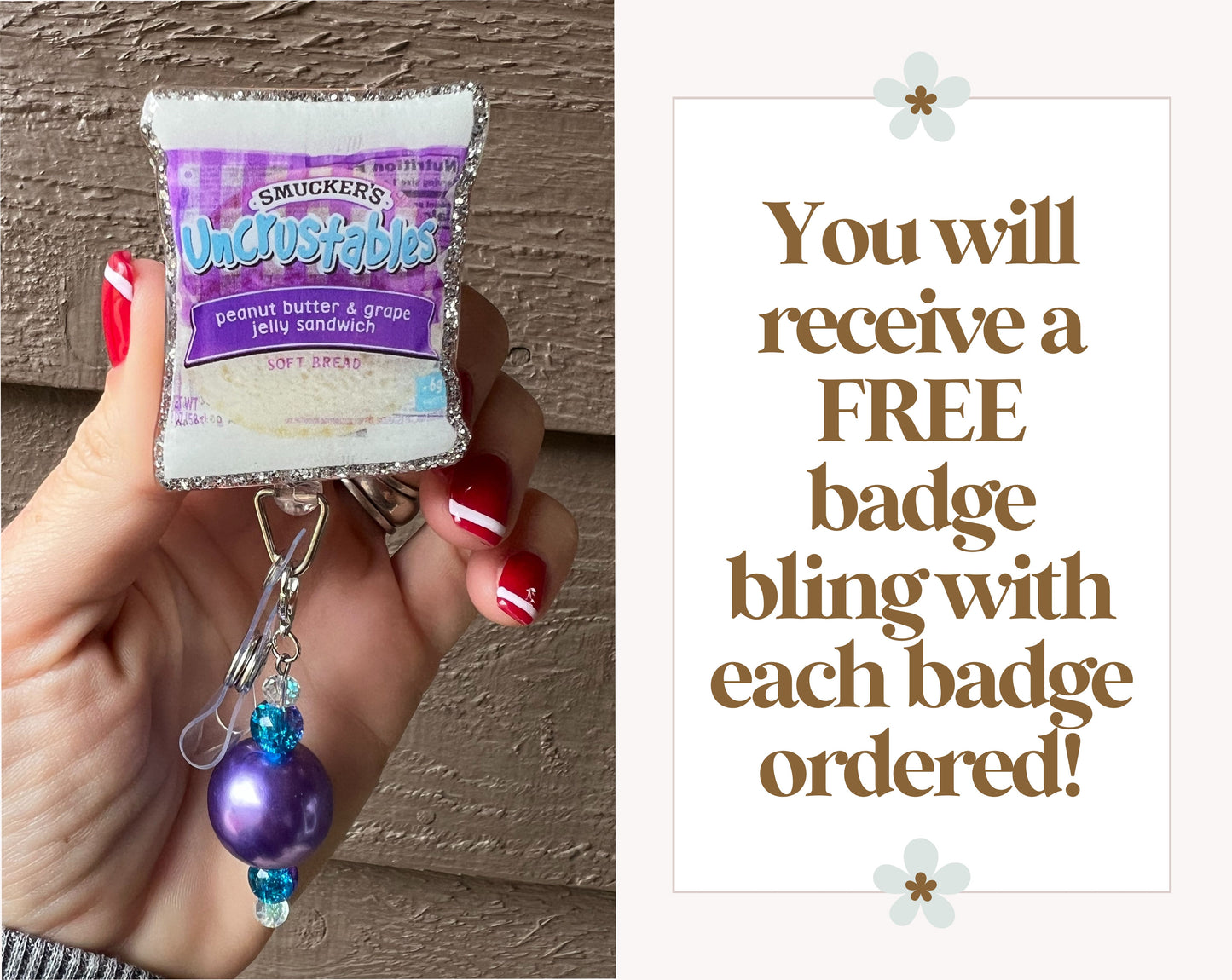 Uncrustables Badge Reel - PB&J Sandwich ID Holder with Free Badge Bling!