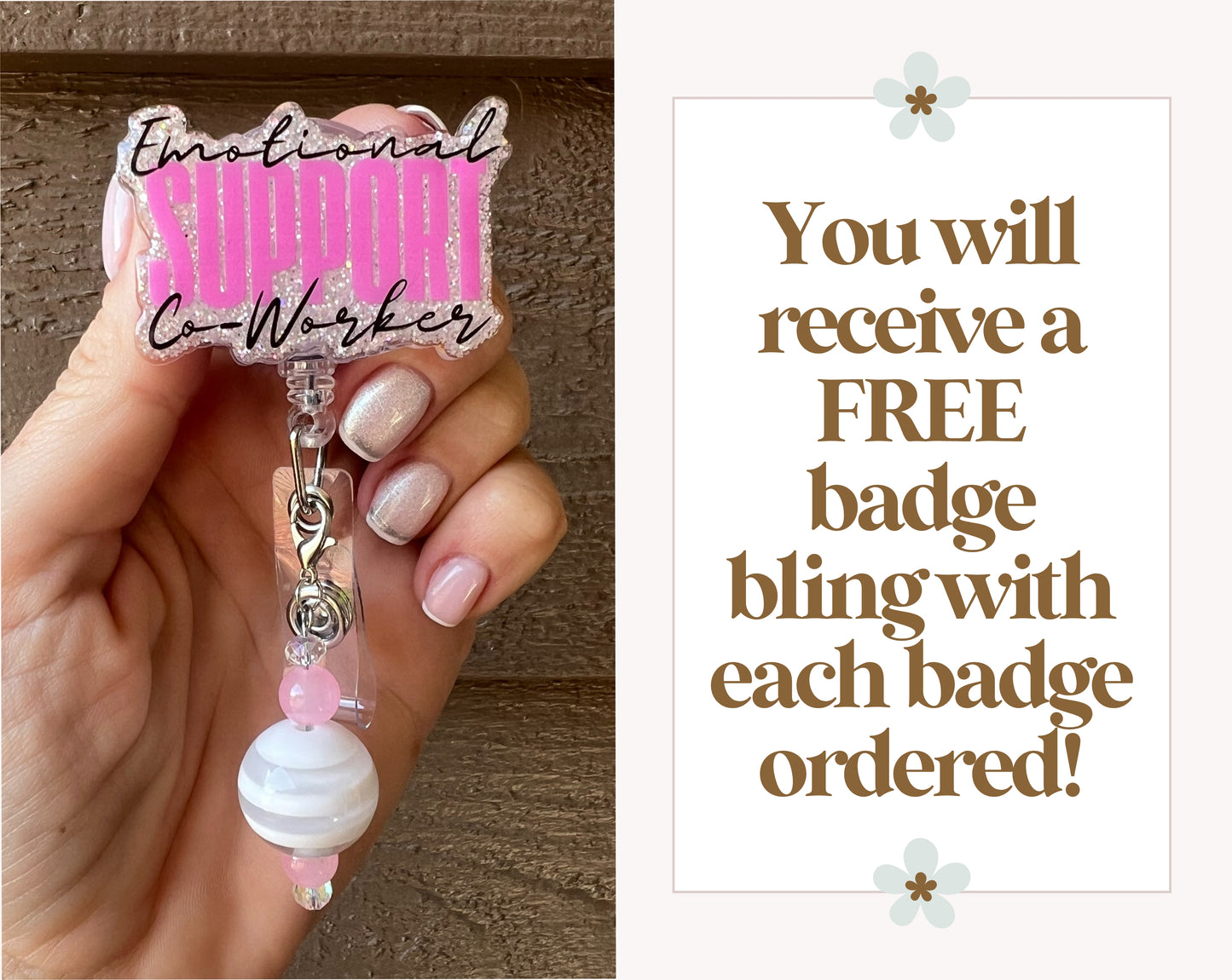 Emotional support coworker Funny Badge Reel with Free Badge Bling!