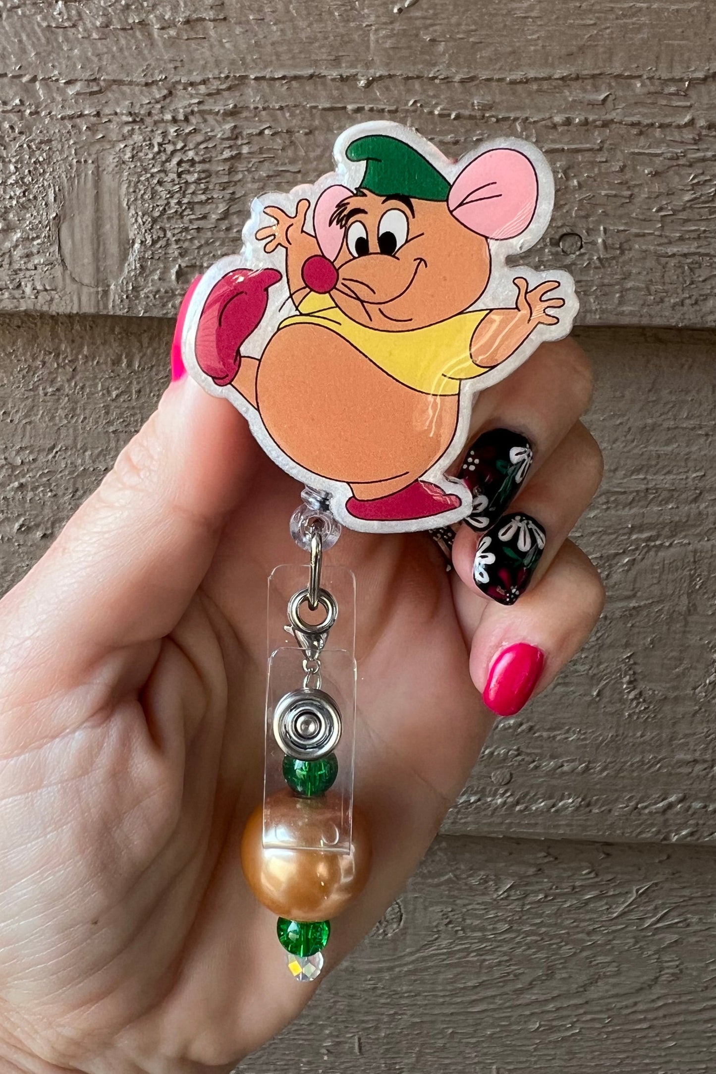 Gus Gus Badge Reel - Glitter or Pearl Disney Mouse ID Holder with Free Badge Bling!