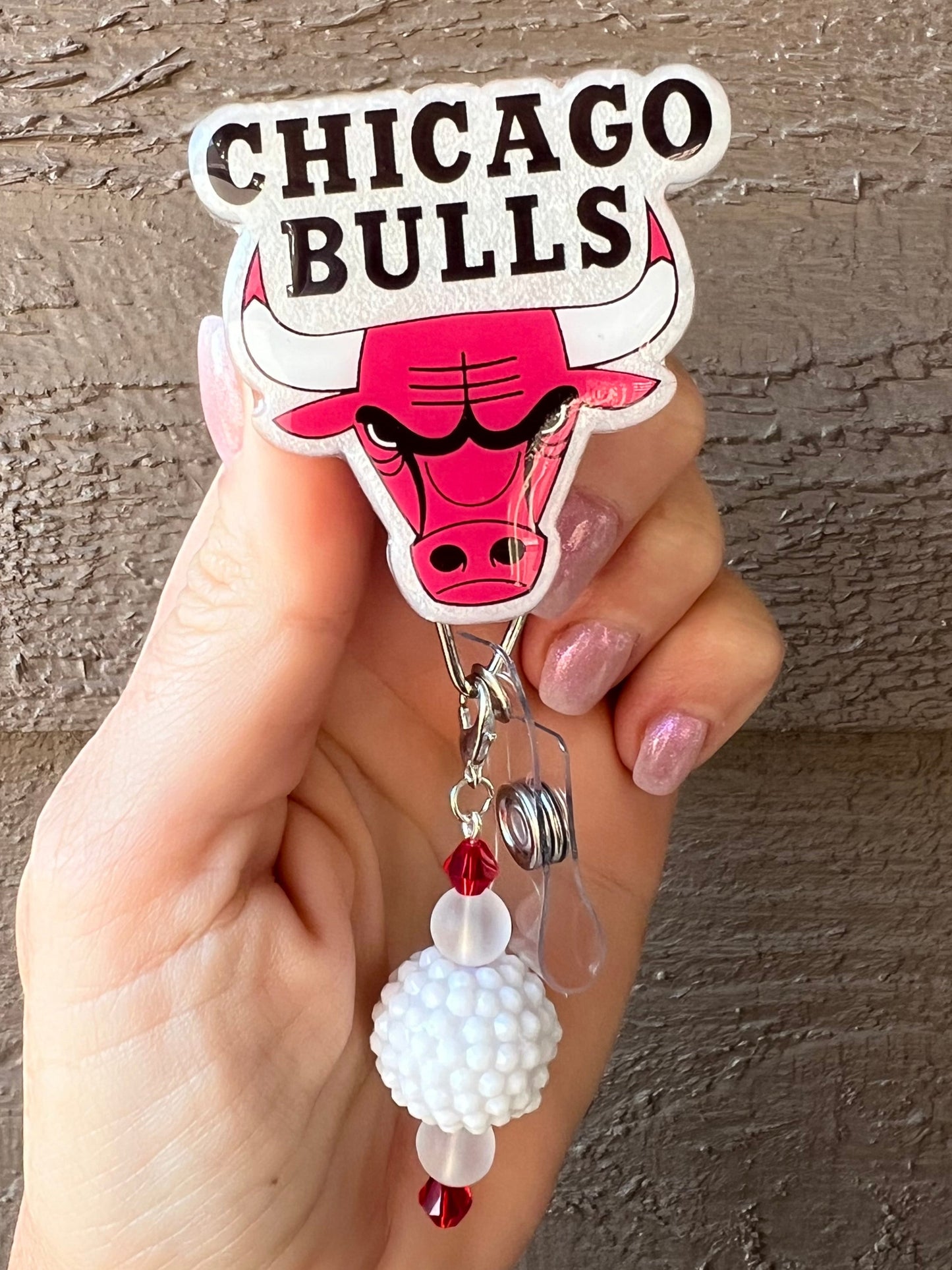 Chicago Bulls Badge Reel - Glitter or Pearl ID Holder with Free Badge Bling!