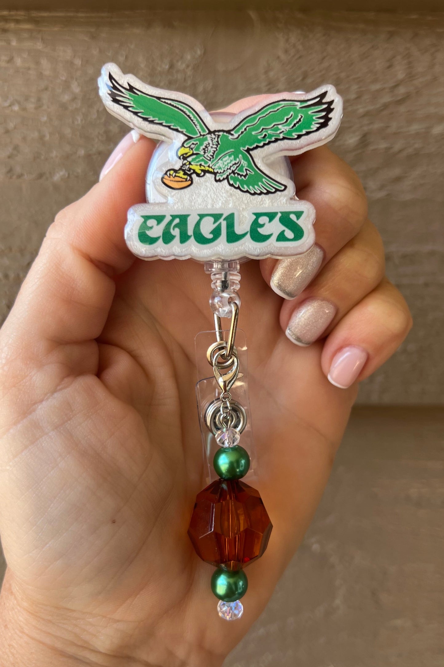 Eagles Badge Reel - Glitter or Pearl Football ID Holder with Free Badge Bling!