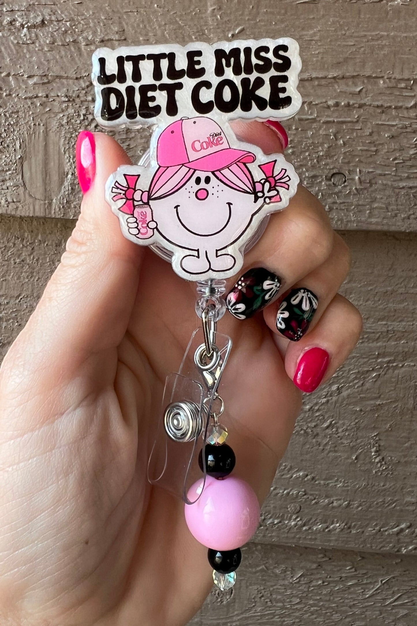 Little Miss Diet Coke Badge Reel - perfect for nurses and teachers with Free Badge Bling!
