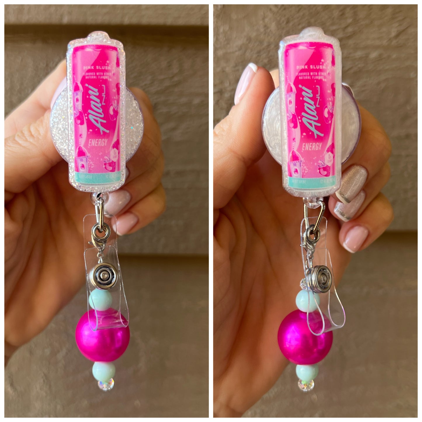 Alini Pink Slush Energy Drink Badge Holder with Free Badge Bling!