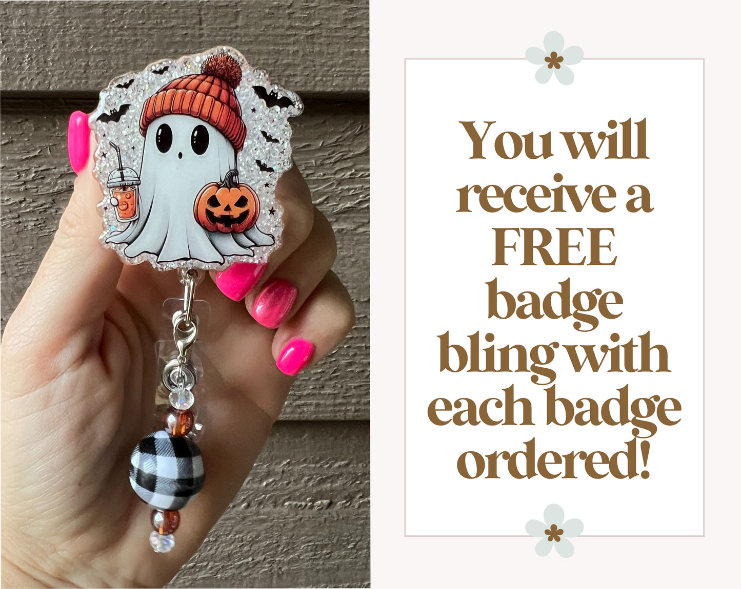 Cute Halloween Ghost Badge Reel - Fall ID Holder with Free Badge Bling!