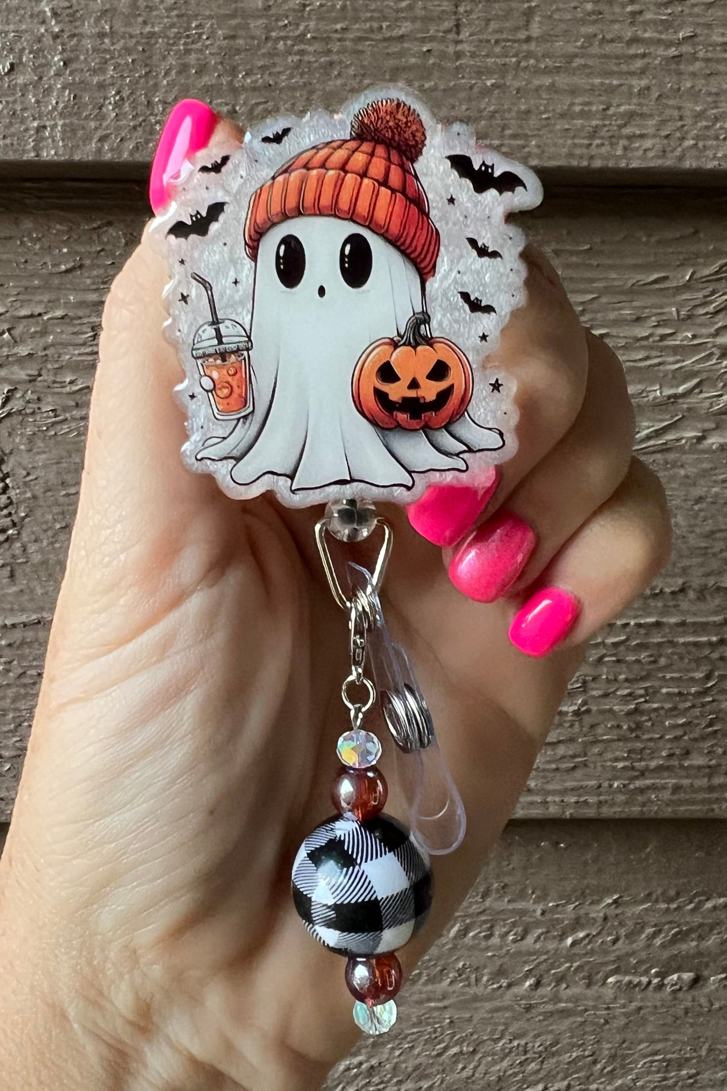 Cute Halloween Ghost Badge Reel - Fall ID Holder with Free Badge Bling!