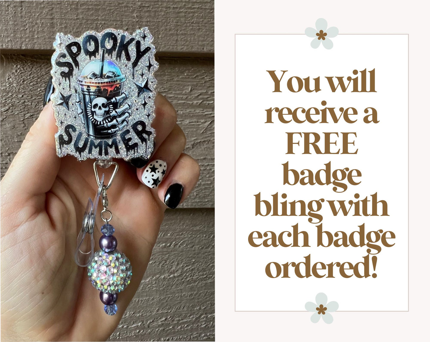 Spooky Summer Badge Reel - Glitter Skull Drink with FREE Badge Bling!