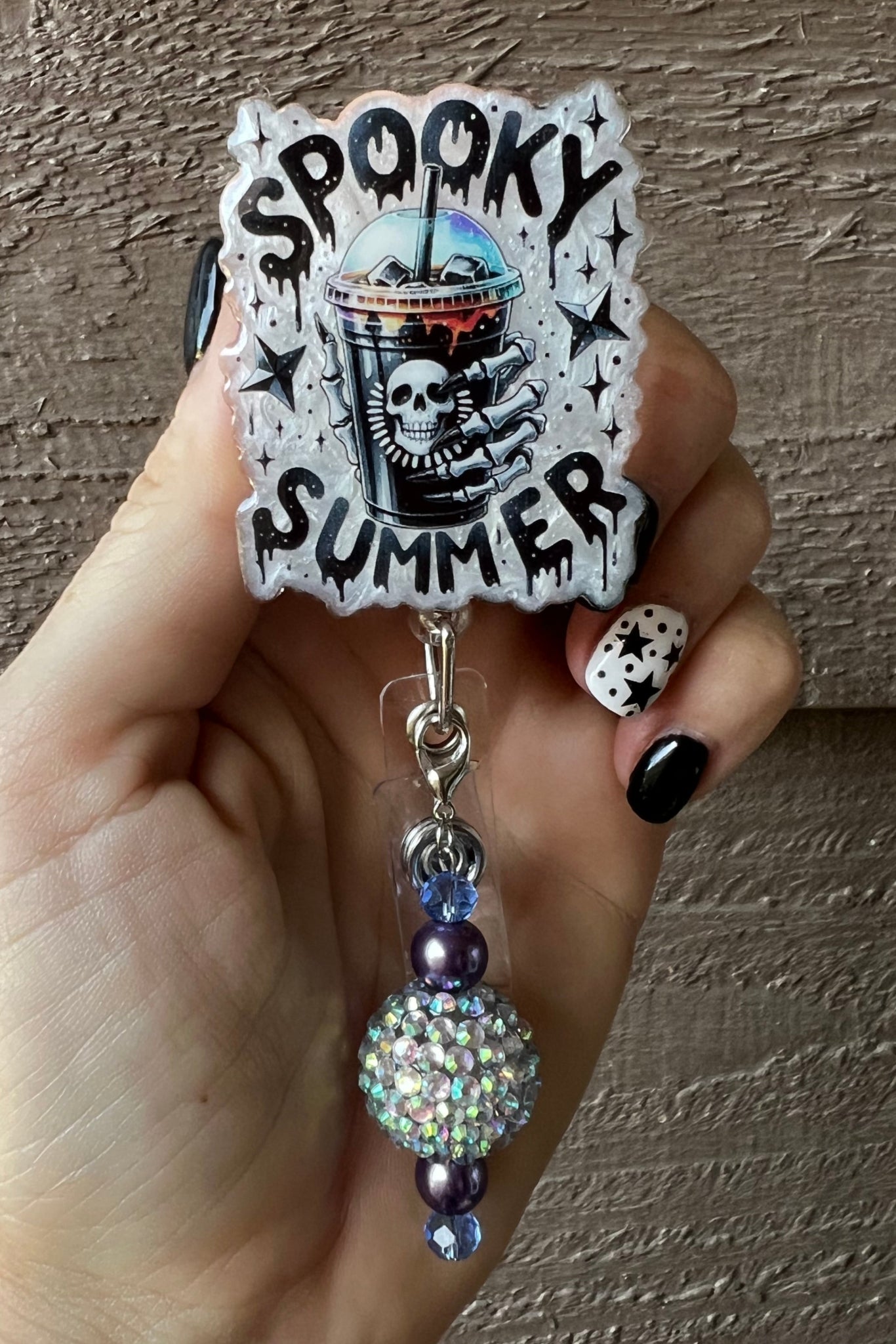 Spooky Summer Badge Reel - Glitter Skull Drink with FREE Badge Bling!