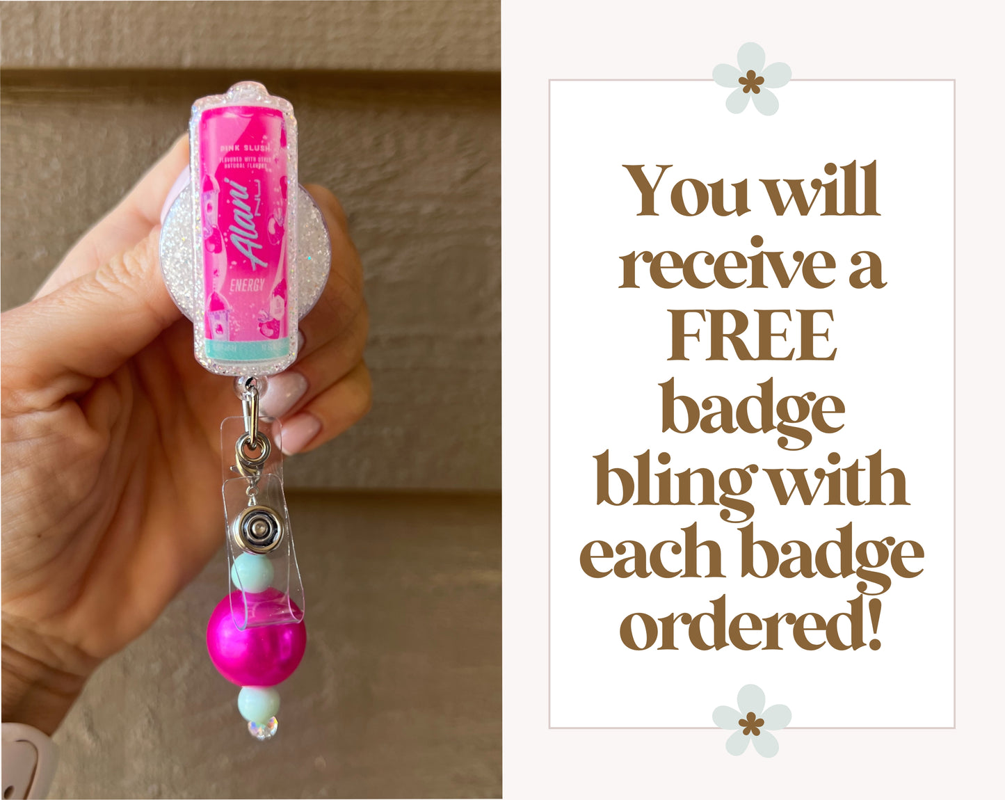 Alini Pink Slush Energy Drink Badge Holder with Free Badge Bling!