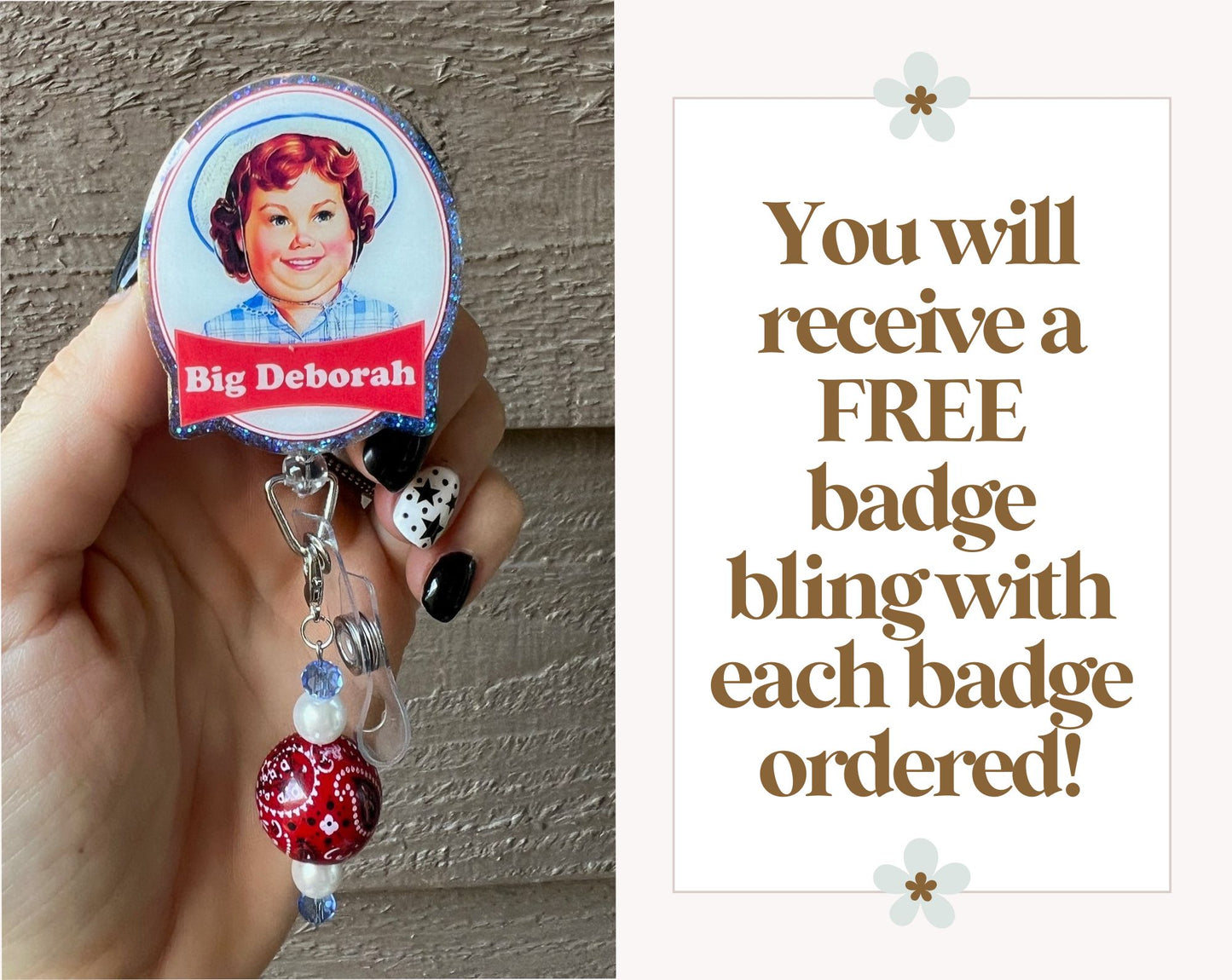 Deborah Badge Reel - Retro Sass ID Holder with FREE Badge Bling!