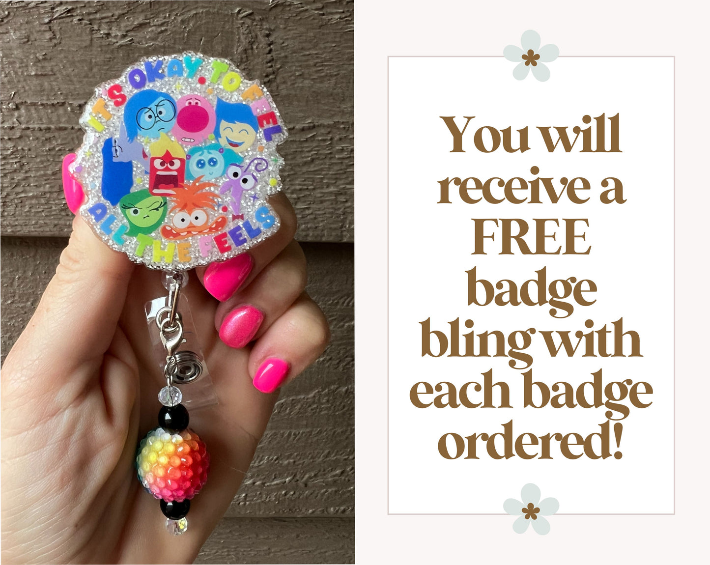 "It's Okay to Feel All the Feels" Badge Reel -  Inspired by Inside out 2 - ID Holder with Free Badge Bling!
