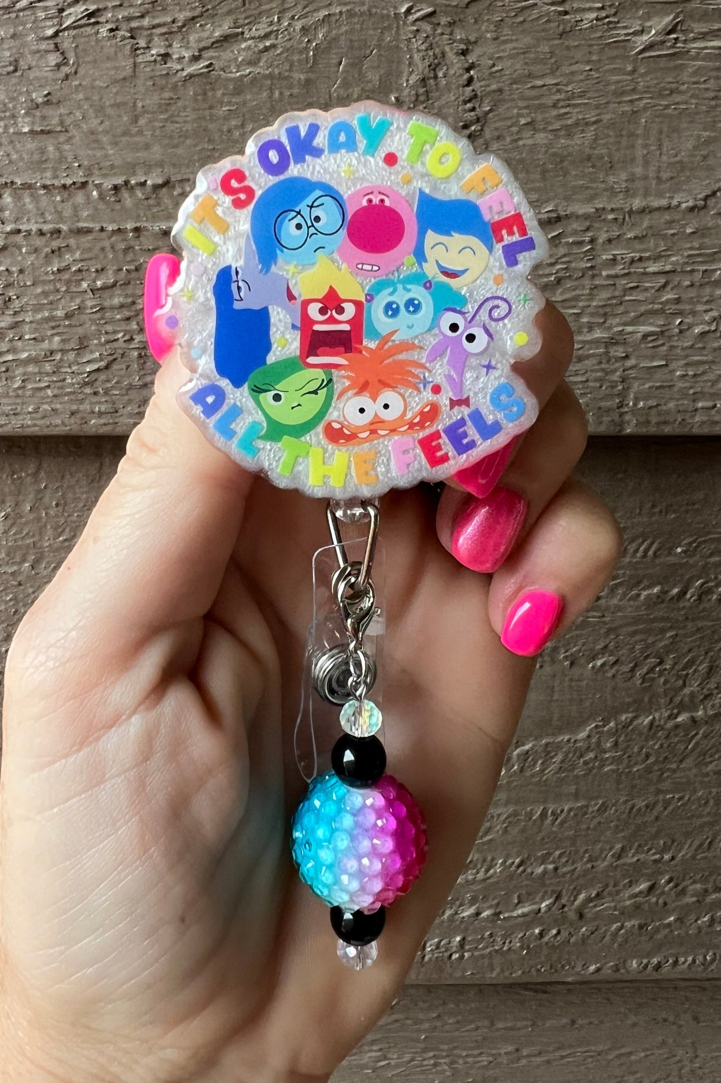 "It's Okay to Feel All the Feels" Badge Reel -  Inspired by Inside out 2 - ID Holder with Free Badge Bling!
