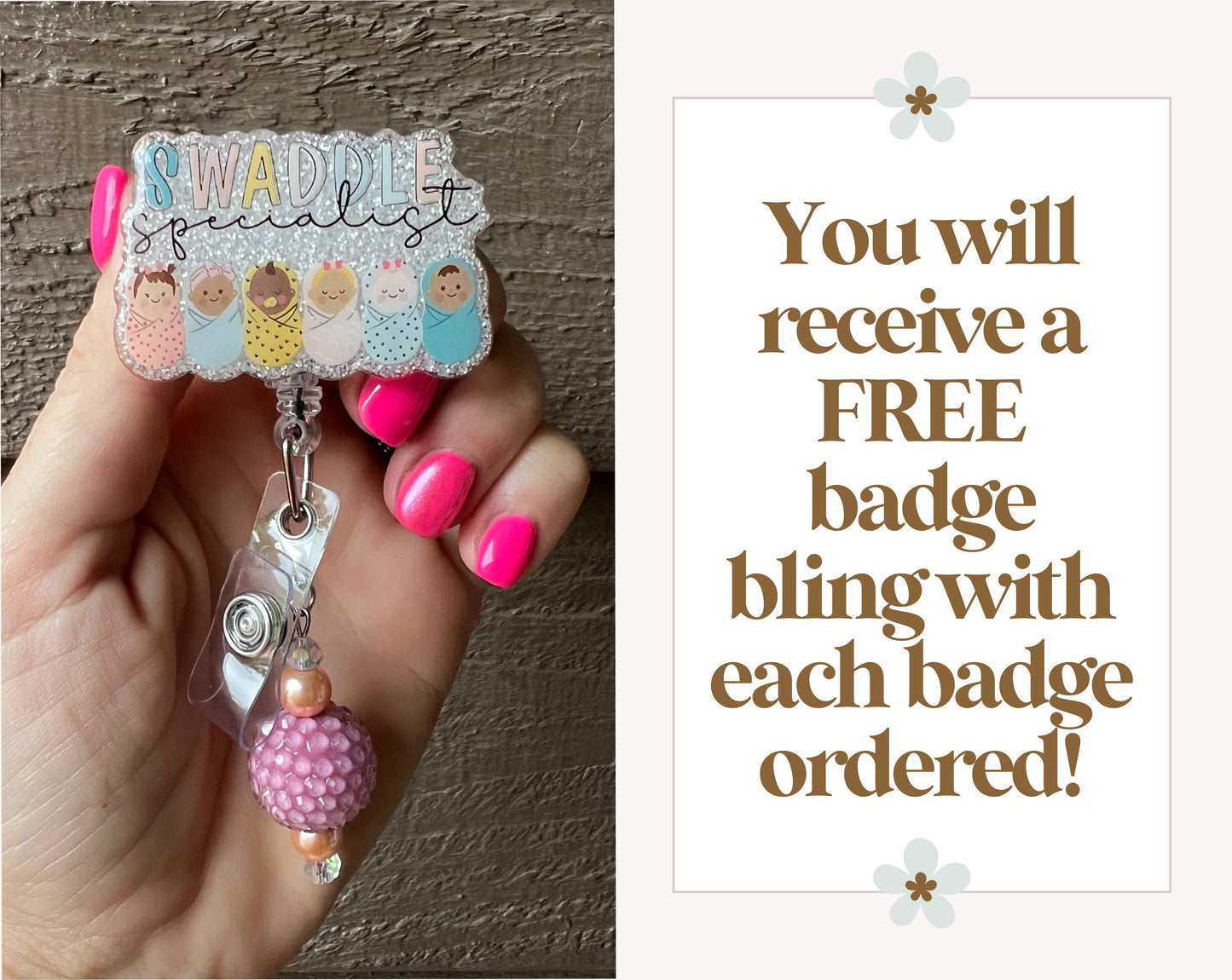 "Swaddle Specialist" Badge Reel -  OB L&D NICU Nurse ID Holder with Free Badge Bling!