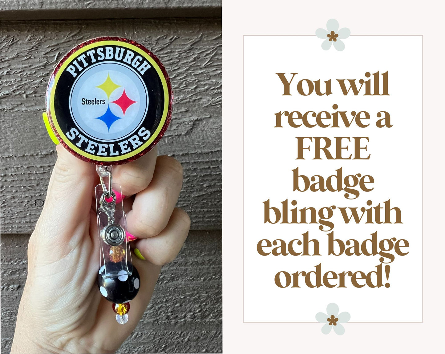 Pittsburgh Steelers Badge Reel with FREE Badge Bling!