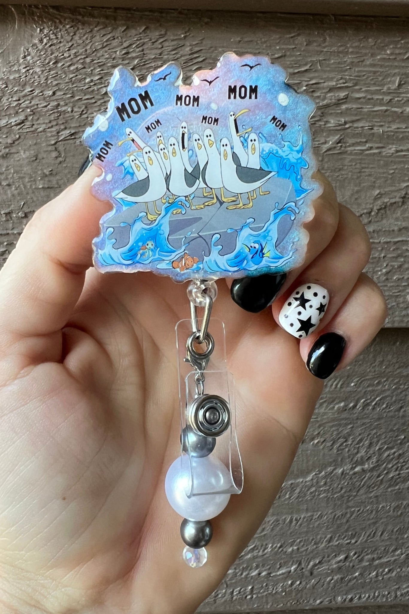 "MOM MOM MOM" Seagull Funny Badge Reel with FREE Badge Bling!