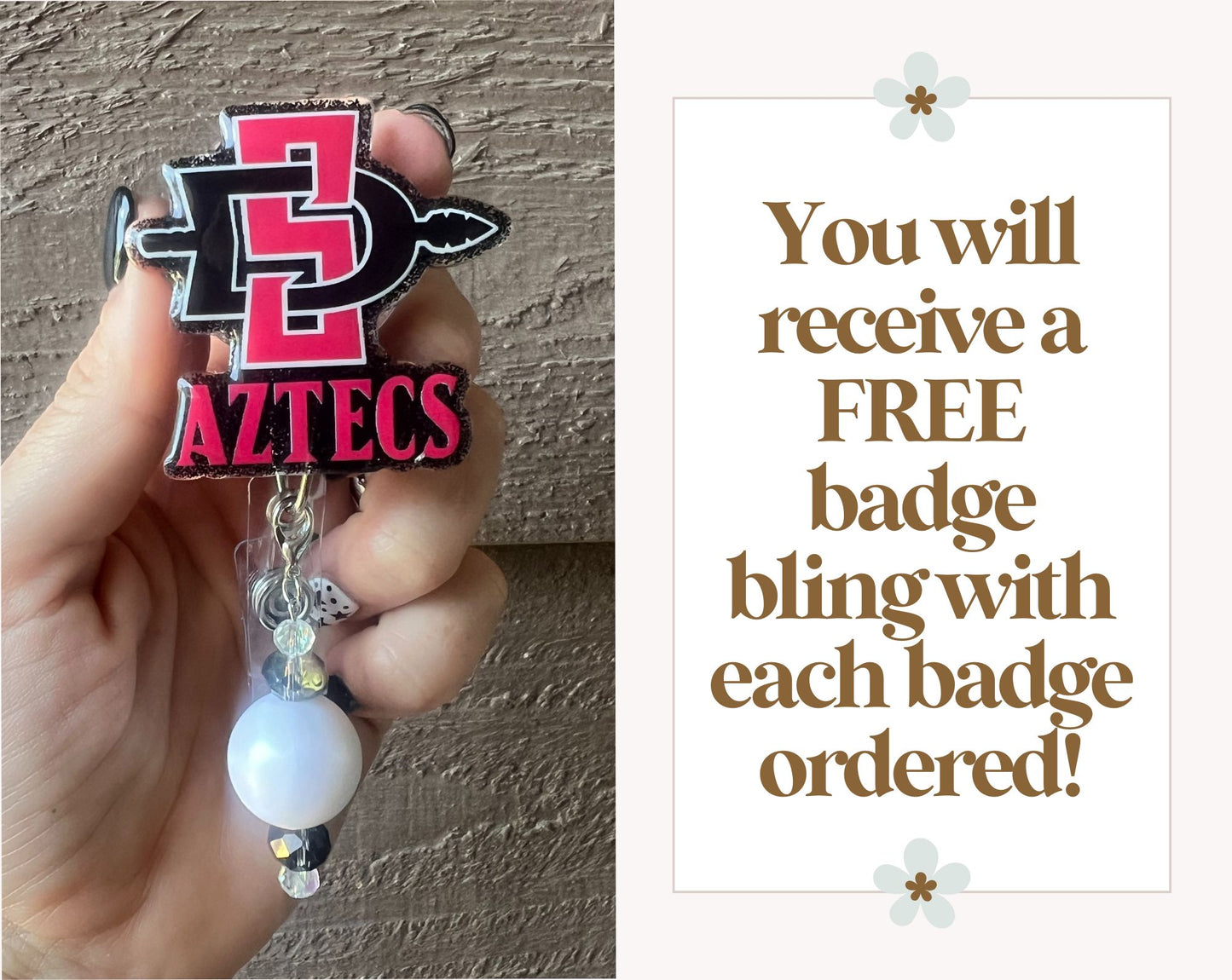 Aztecs Badge Reel -  San Diego State ID Holder with Free Badge Bling!