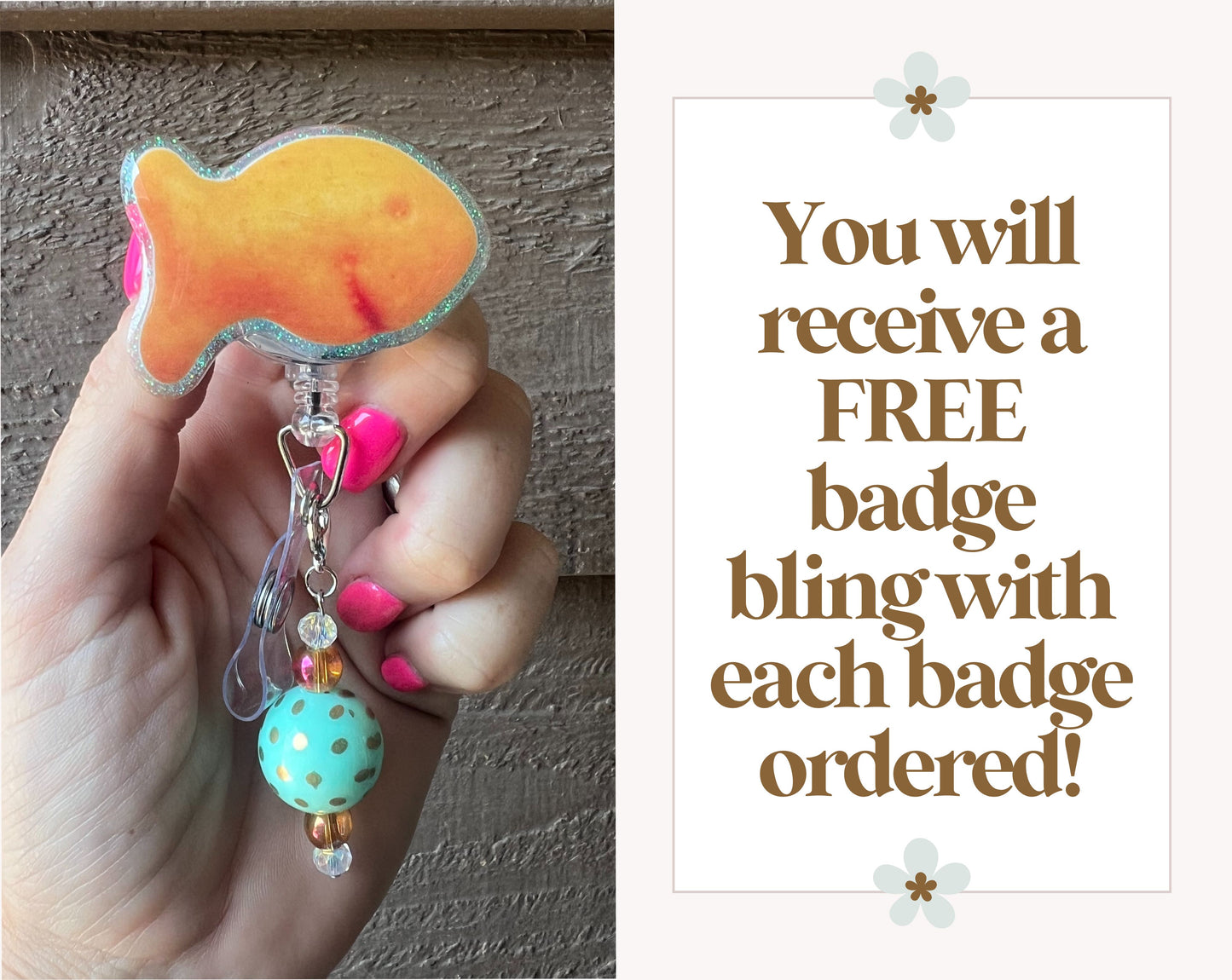 Goldfish Cracker Badge Reel - Snack Inspired ID Holder with Free Badge Bling!