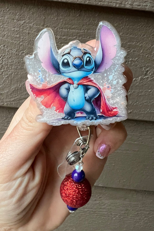 Superhero Stitch Badge Reel - ID Holder Glitter or Pearl Option with Free Badge Bling!