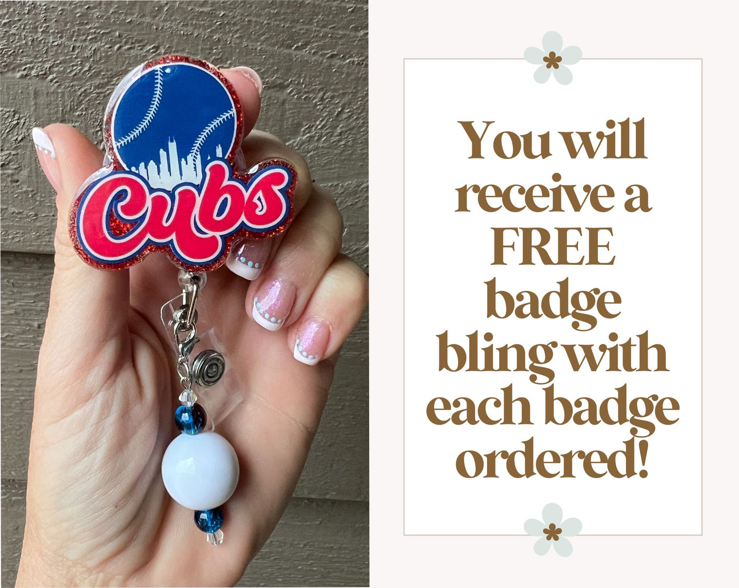 Chicago Cubs Badge Reel - Baseball ID Holder with Free Badge Bling!