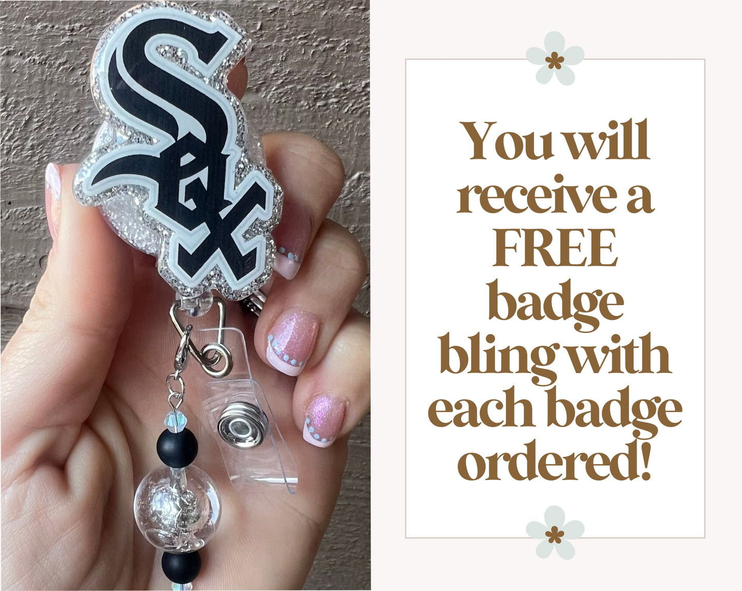Chicago White Sox Badge Reel - Baseball ID Holder with Free Badge Bling!