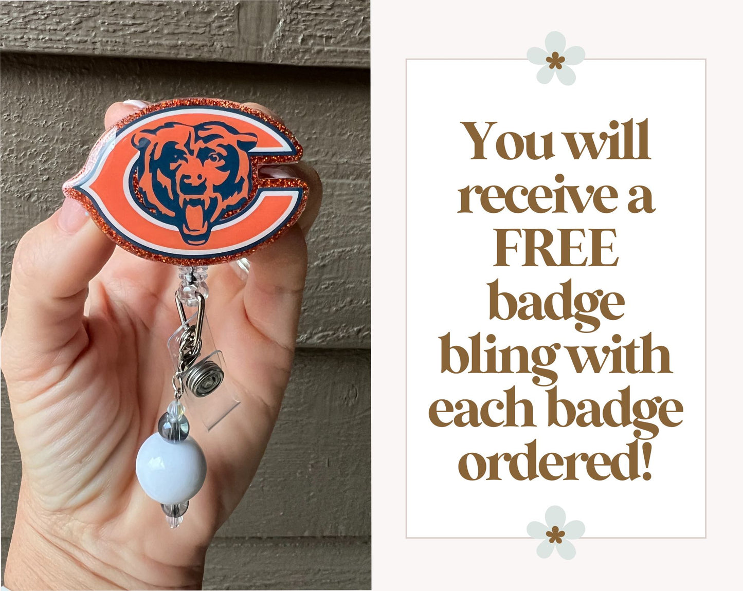Chicago Bears Badge Reel - Football ID Holder with Free Badge Bling!