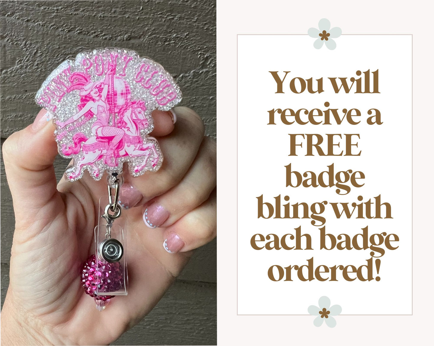 Pink Pony Club Badge Reel with Free Badge Bling!