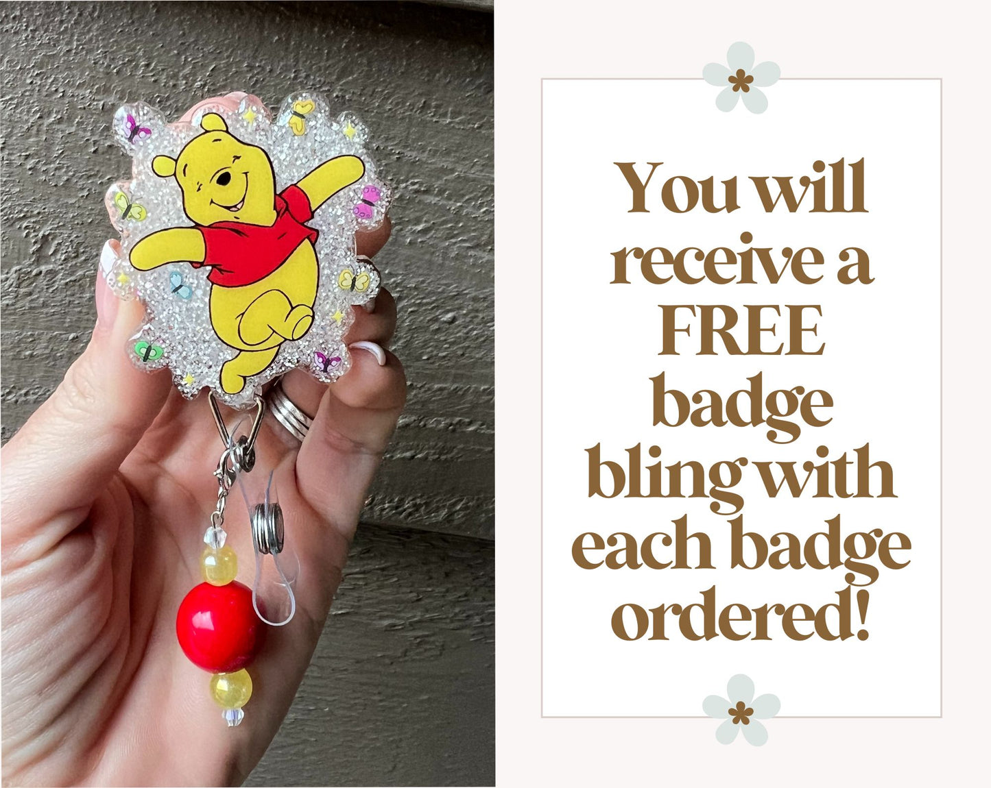 Winnie the Pooh Badge Reel - Glittery Honey Bee ID Holder with Free Badge Bling!
