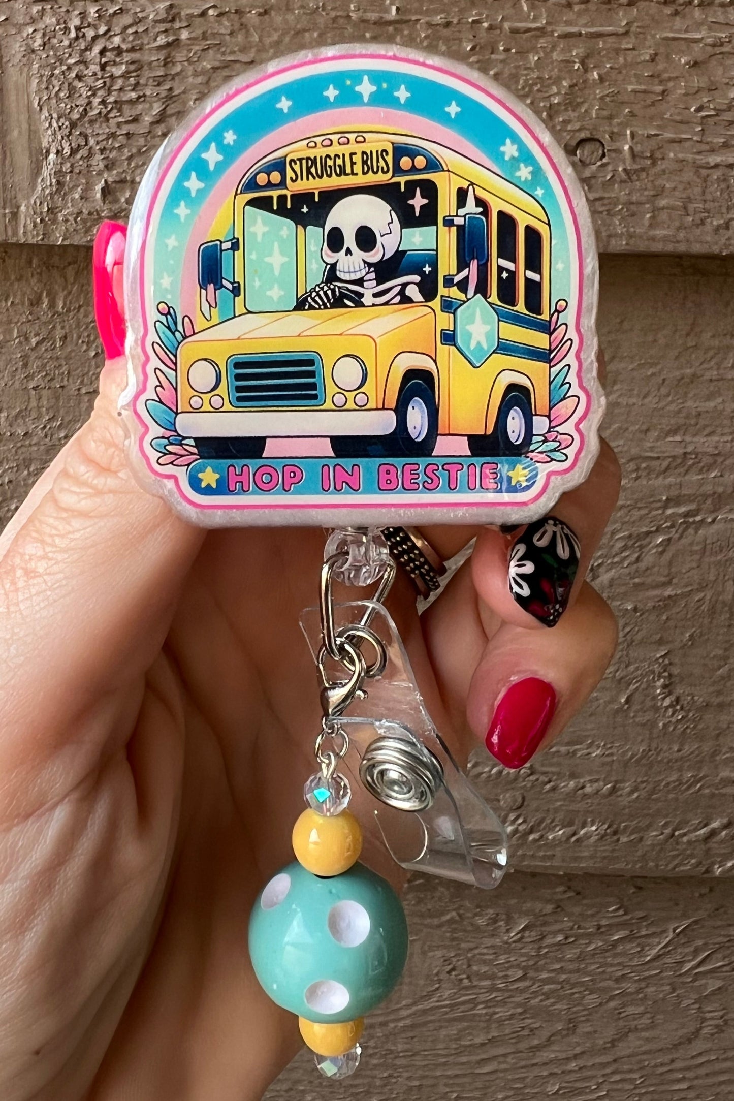 "Struggle Bus - Hop in Bestie" Badge Reel with Free Badge Bling!