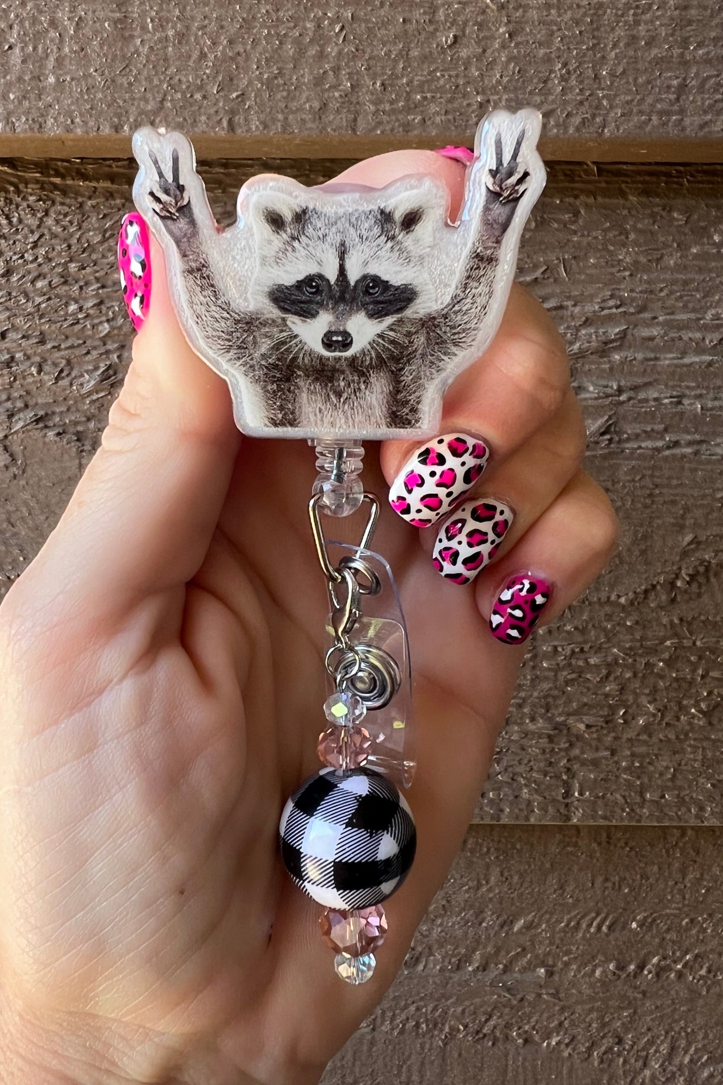 Funny Raccoon Badge Reel with Free Badge Bling!