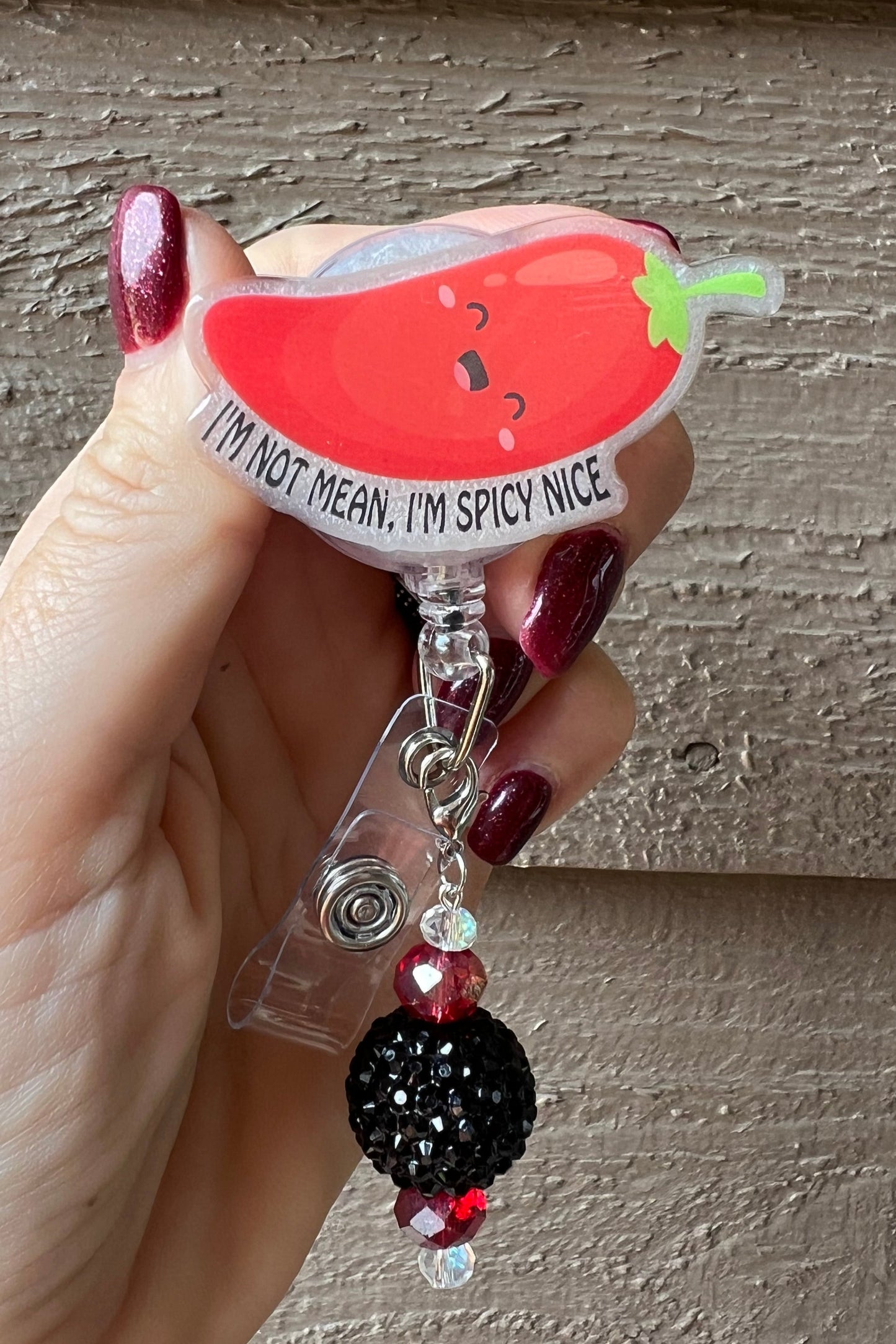 "I'm Not Mean, I'm Spicy Nice" Funny Badge Reel with Free Badge Bling!