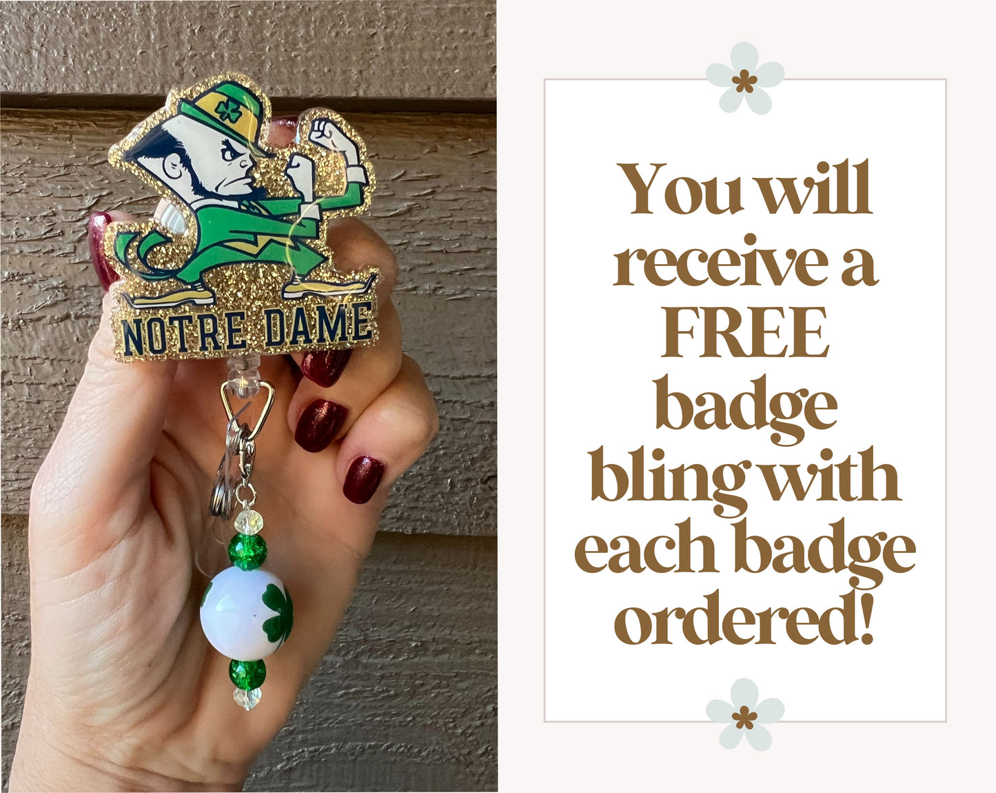Notre Dame Badge Reel - Fighting Irish ID Holder with Free Badge Bling!