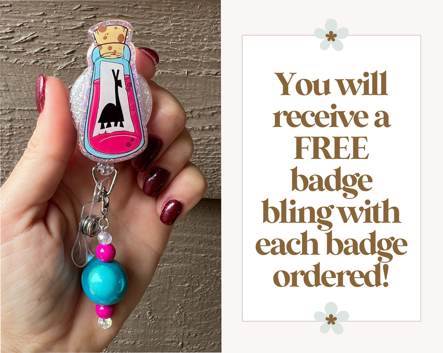 Kuzco's Poison Badge Reel- Potion Bottle ID Holder with Free Badge Bling!