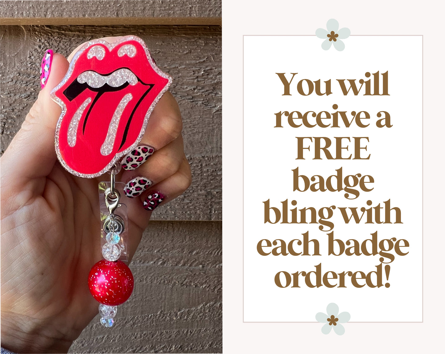 Rolling Stones Tongue Badge Reel with Free Badge Bling!
