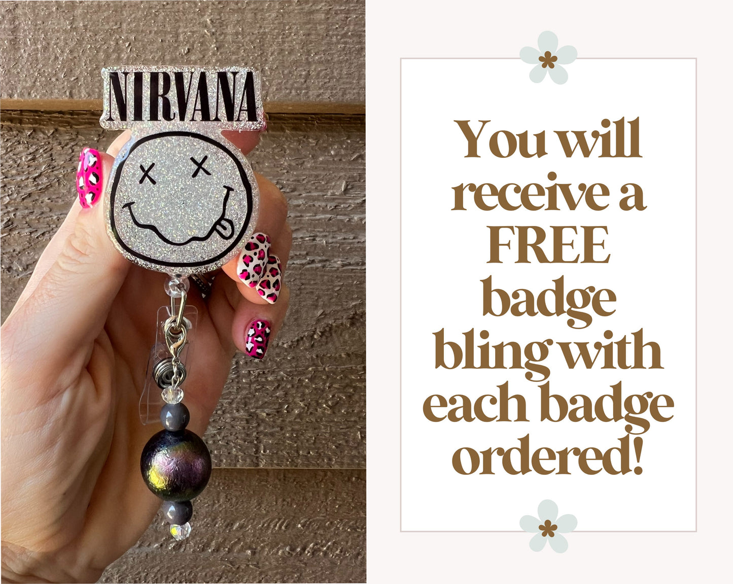 Nirvana Smiley Face Grunge Badge Reel with Free Badge Bling!