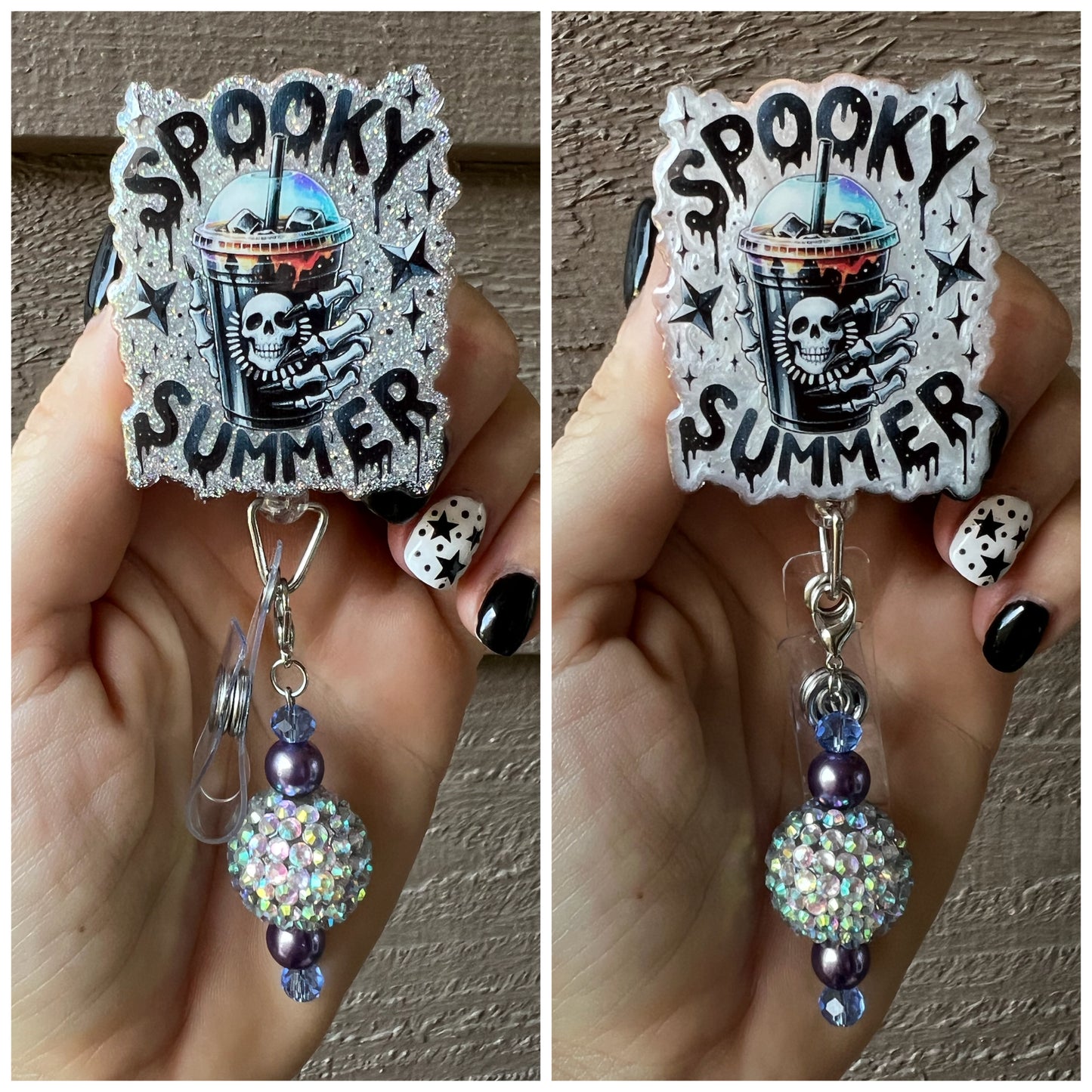 Spooky Summer Badge Reel - Glitter Skull Drink with FREE Badge Bling!