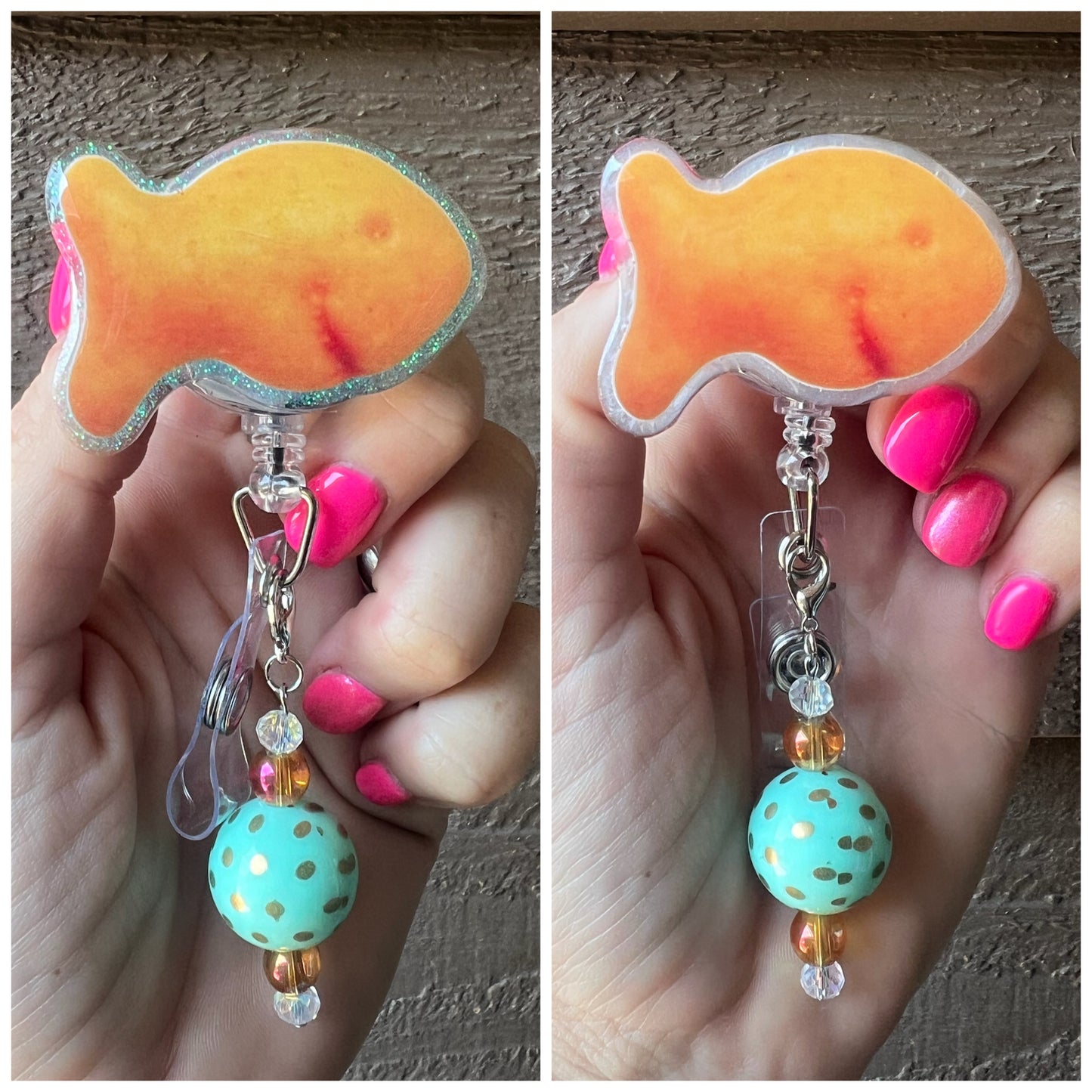 Goldfish Cracker Badge Reel - Snack Inspired ID Holder with Free Badge Bling!